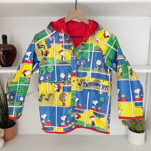 Vintage Swell Wear Kids Peanuts Snoopy Comic Strip Reversible Rain Jacket Sz 10